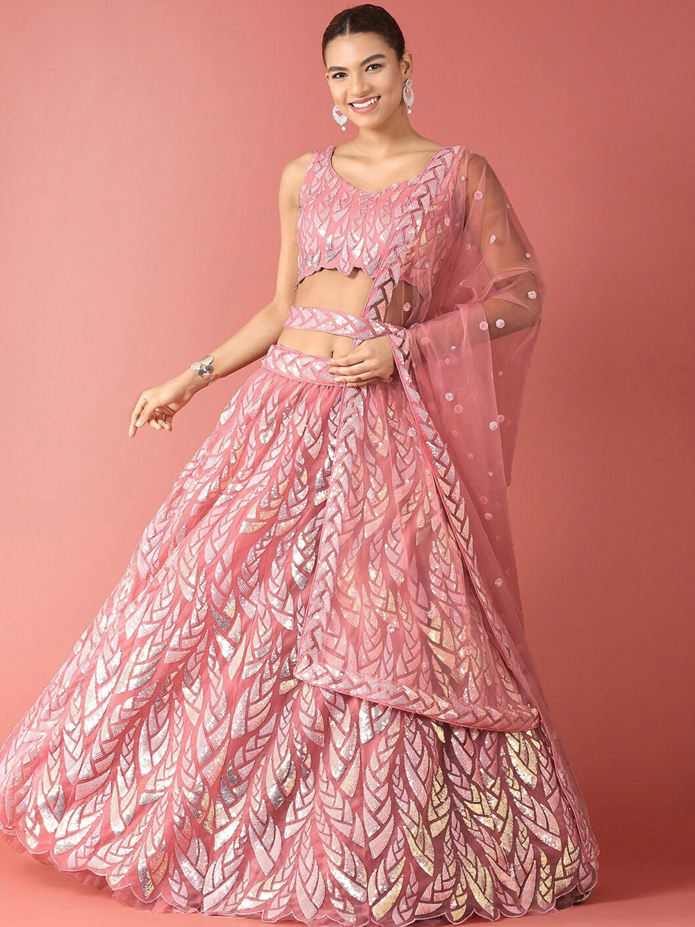 Sequins embellished net lehenga choli with dupatta for wedding and party wear