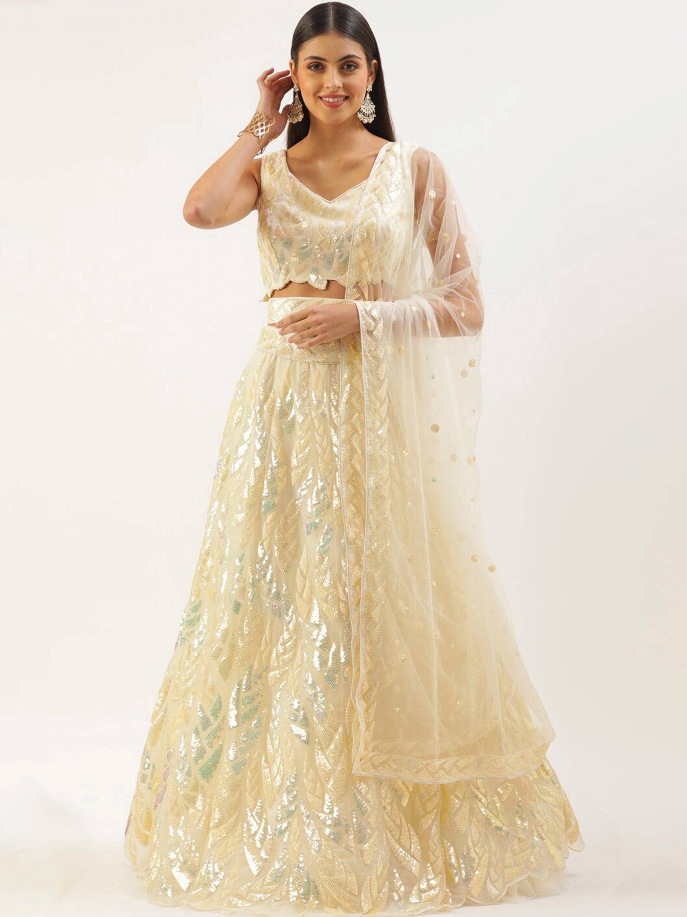 Sequins embellished net lehenga choli with dupatta for wedding and party wear