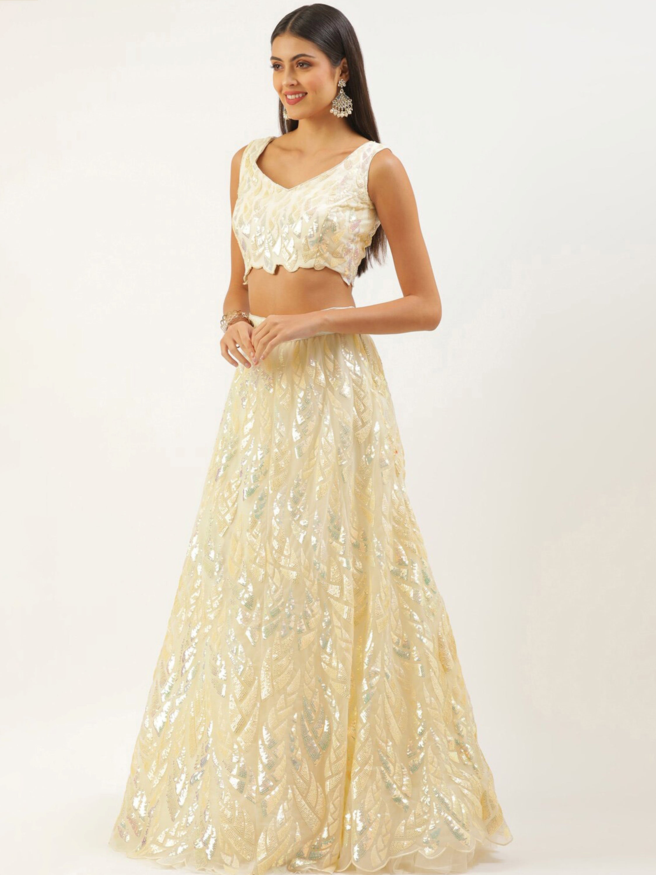 Sequins embellished net lehenga choli with dupatta for wedding and party wear