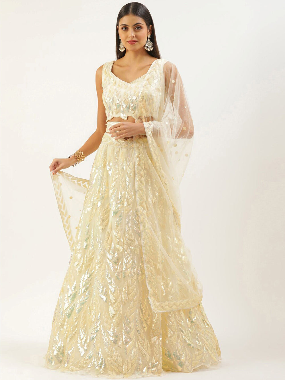 Sequins embellished net lehenga choli with dupatta for wedding and party wear
