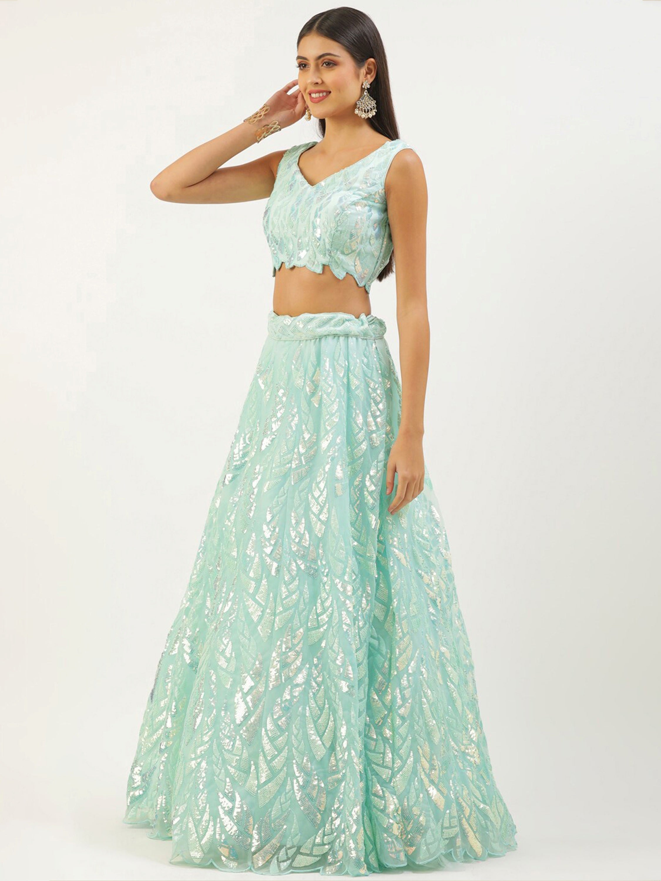 Sequins embellished net lehenga choli with dupatta for wedding and party wear