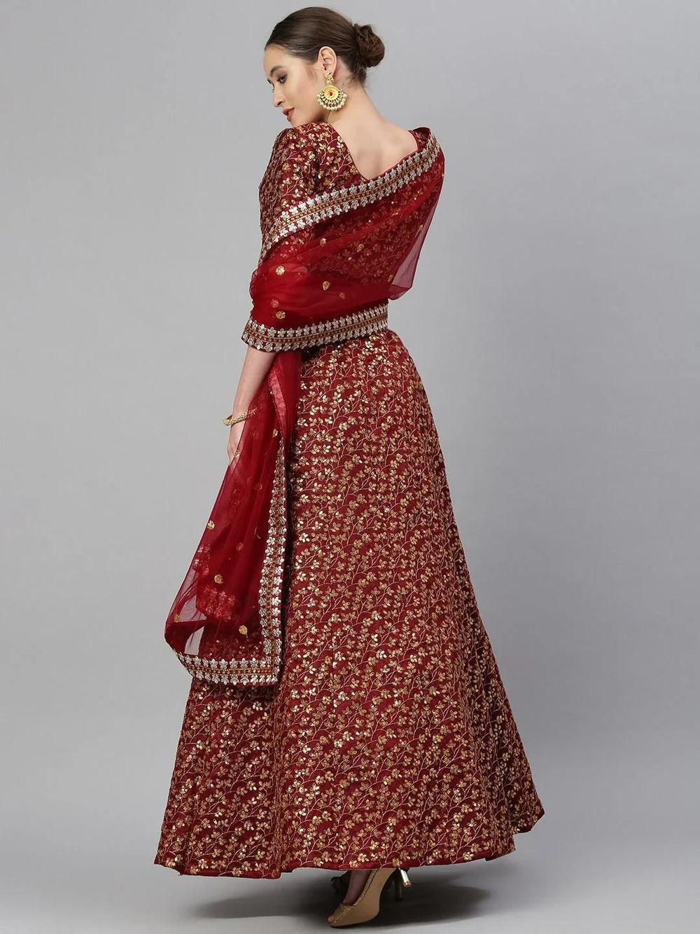Raw silk bridal lehenga choli with sequins zari thread embroidery work for wedding reception