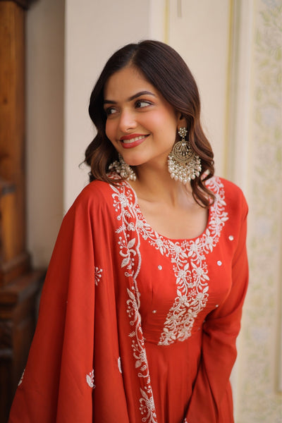 Mal Chanderi Beads Embroidered Anarkali Suit for Women