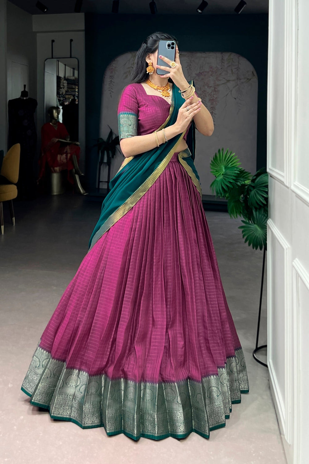 Pink Zari Weaving Embroidered Festive Lehenga Choli for Women