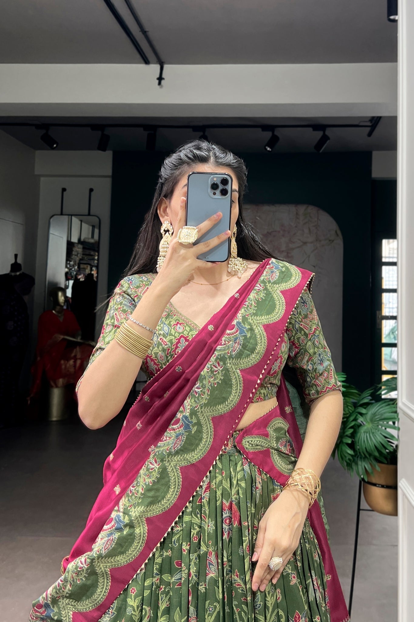 Attractive Tassar Silk Printed Lehenga Choli Set - Zimonza