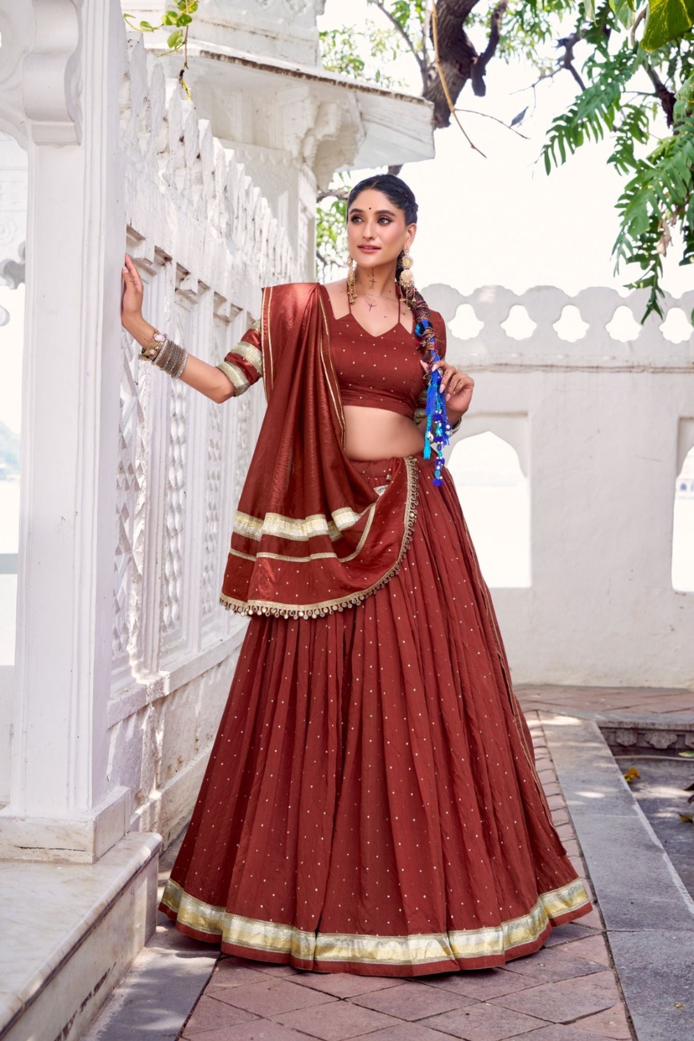 Orange Pure Chanderi Zari Weaving Lehenga Choli Set For Festive And Wedding Special