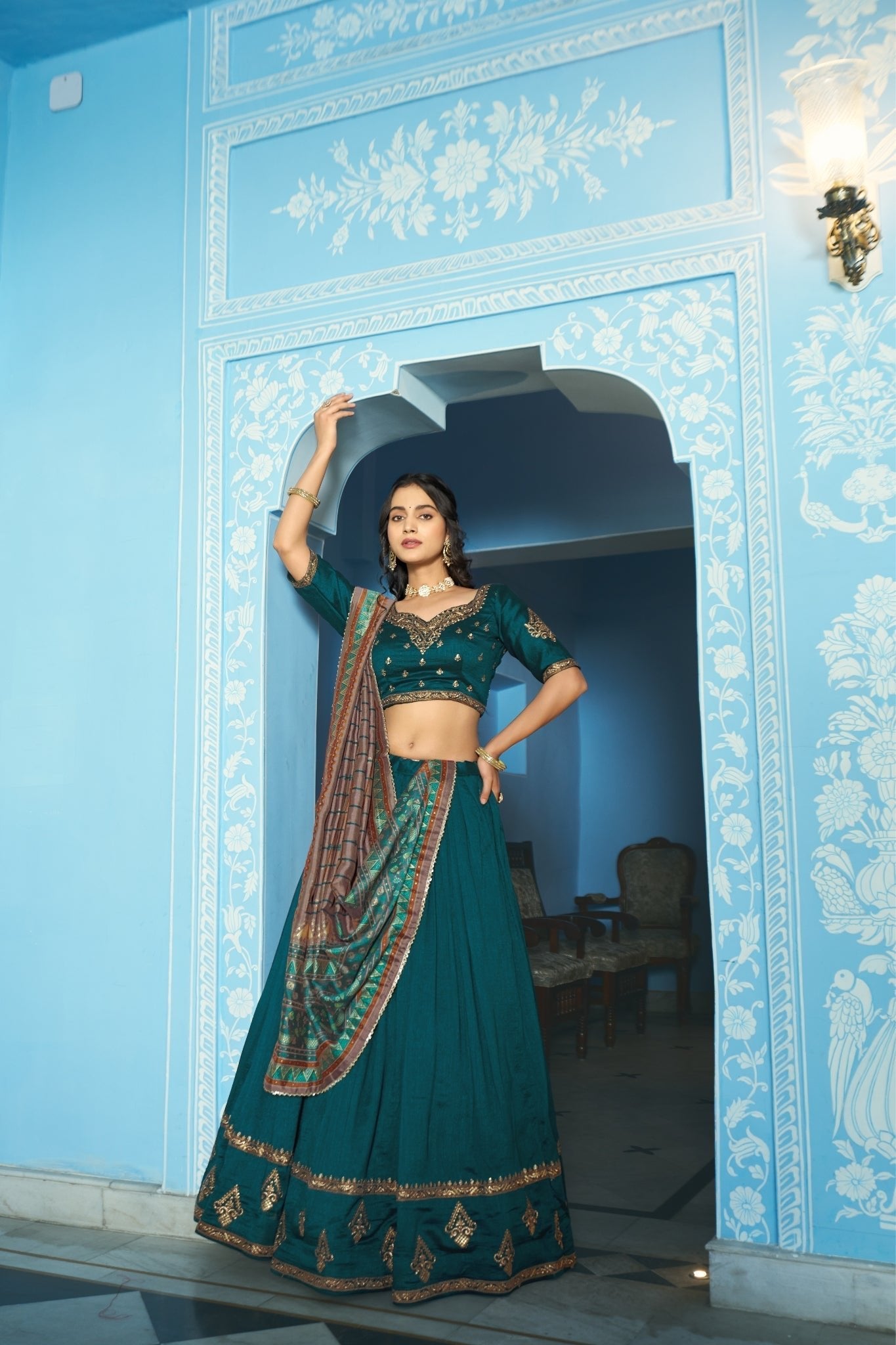Stunning Vichitra Silk Embroidery Sequins Worked Lehenga Choli Set - Zimonza
