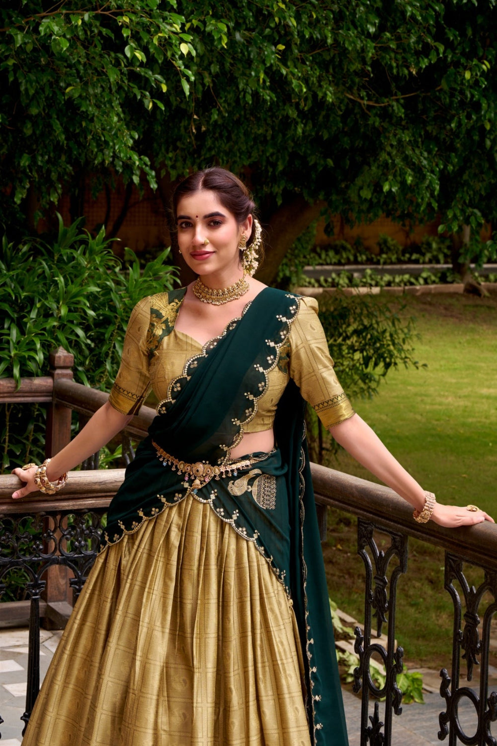 Cream Poly Cotton Zari Weaving Work Beautiful Lehenga Choli