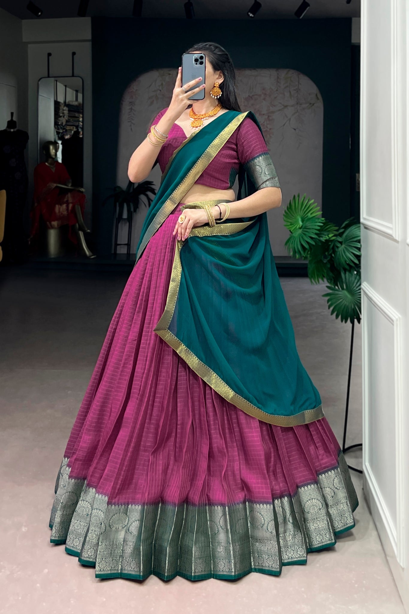 Pink Zari Weaving Embroidered Festive Lehenga Choli for Women