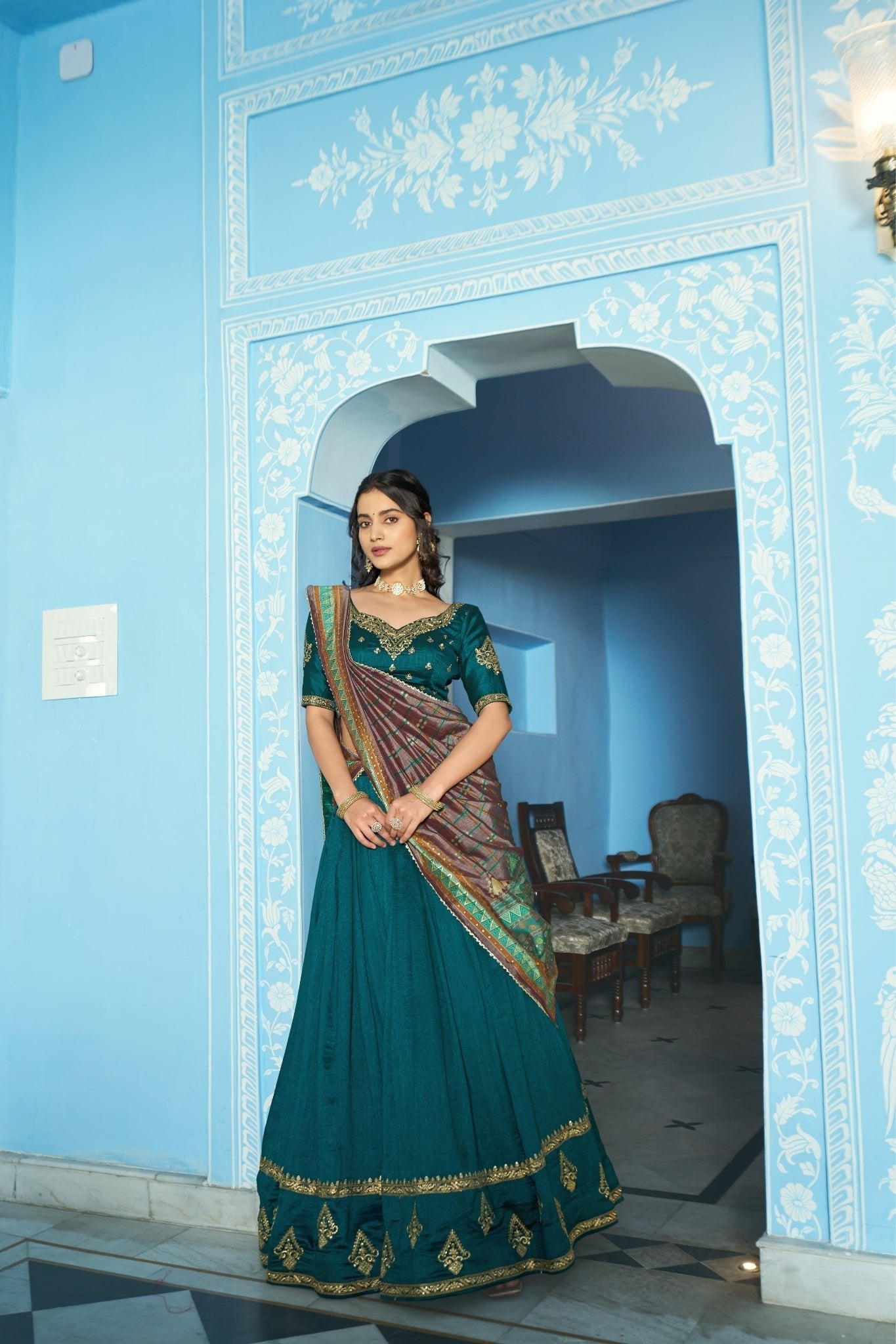 Stunning Vichitra Silk Embroidery Sequins Worked Lehenga Choli Set - Zimonza