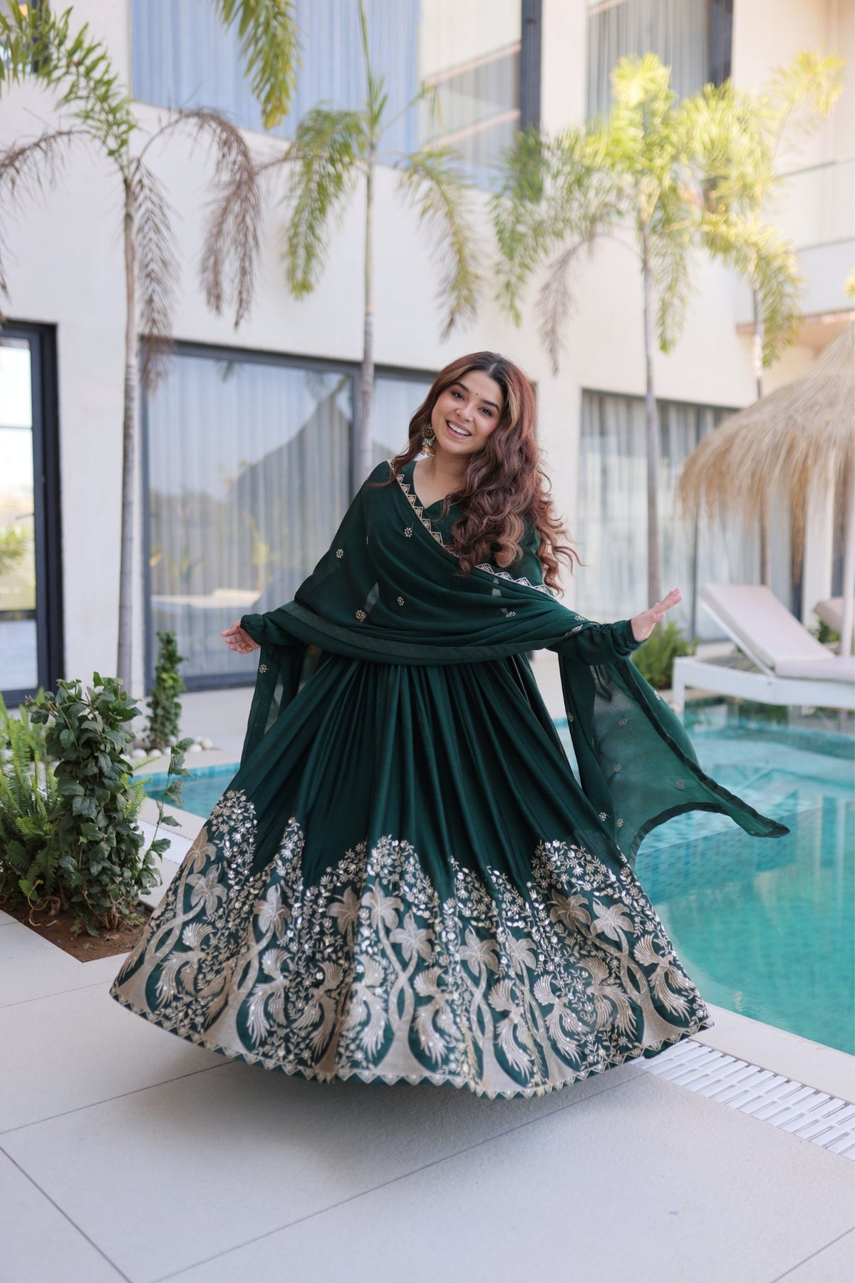 Green Rangoli Crush Sequins Multi Embroidery Anarkali Suit for Women