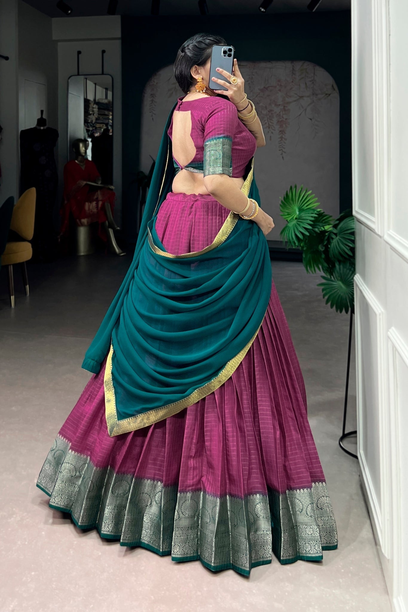 Pink Zari Weaving Embroidered Festive Lehenga Choli for Women