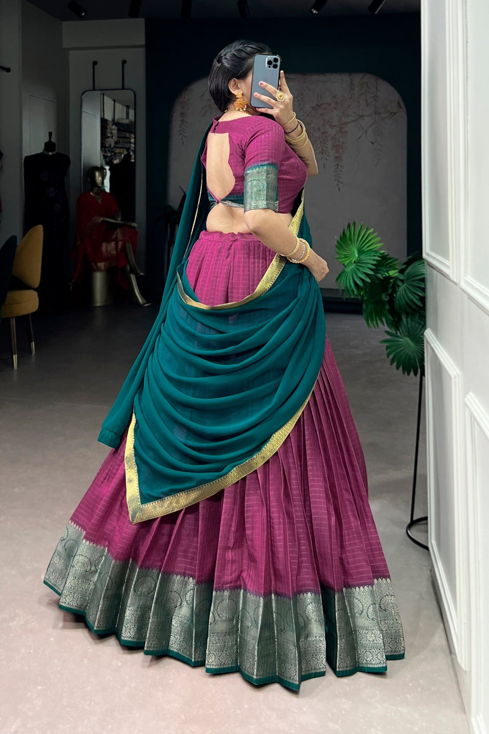 Pink Zari Weaving Embroidered Festive Lehenga Choli for Women