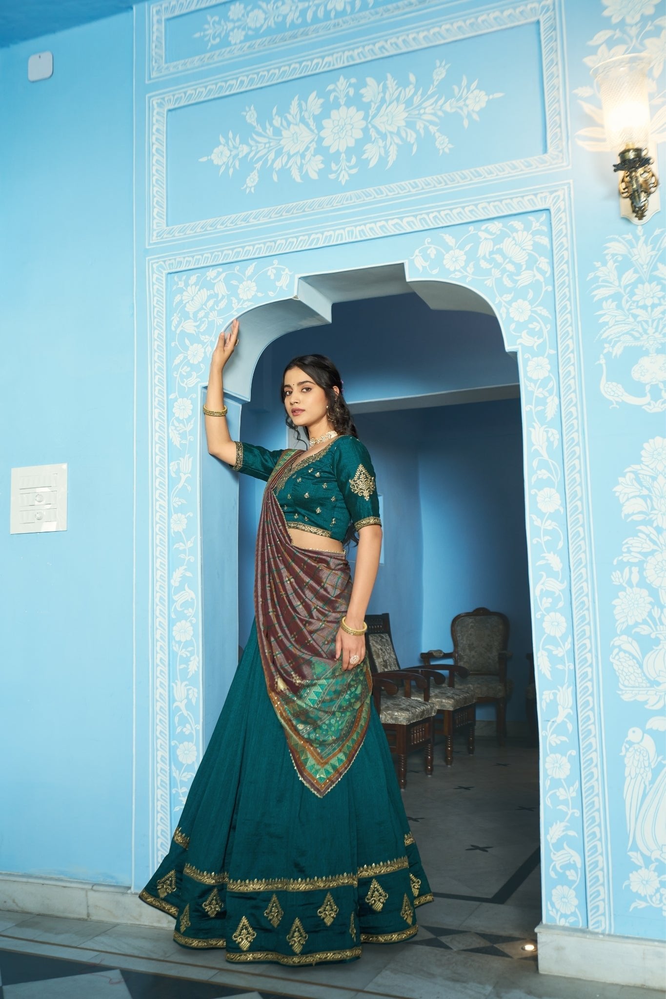 Stunning Vichitra Silk Embroidery Sequins Worked Lehenga Choli Set - Zimonza