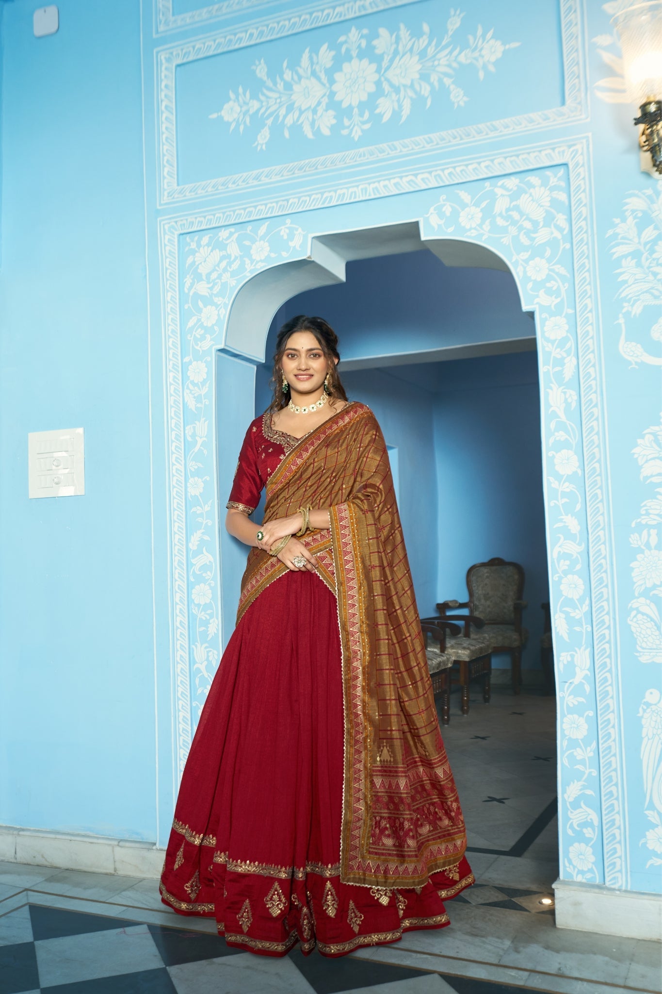 Stunning Vichitra Silk Embroidery Sequins Worked Lehenga Choli Set - Zimonza