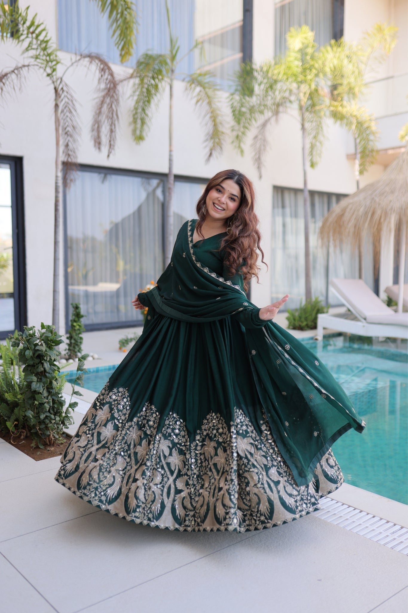 Green Rangoli Crush Sequins Multi Embroidery Anarkali Suit for Women