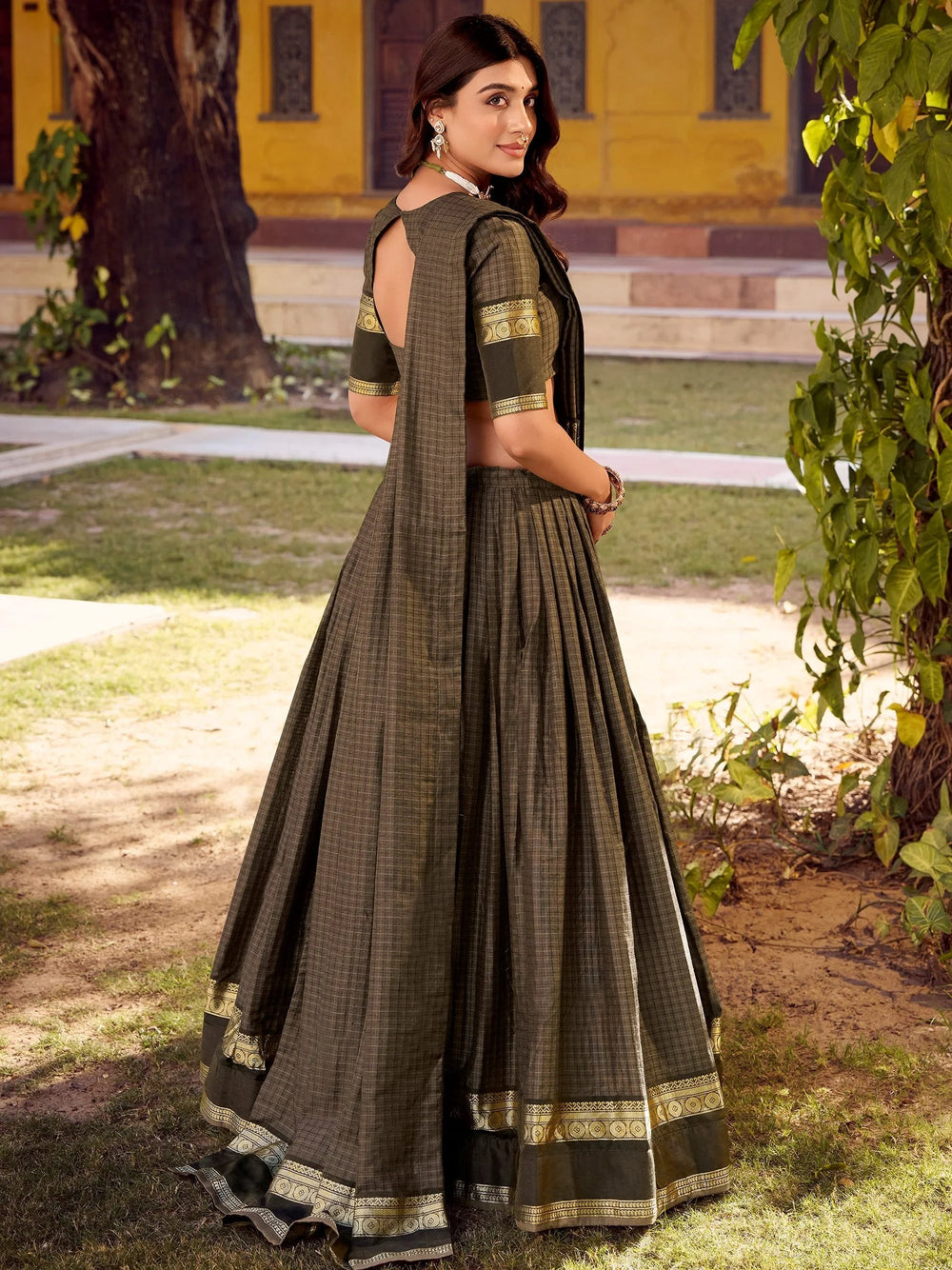 Grey Cotton Zari Weaving Festive Wear Lehenga Choli for Women