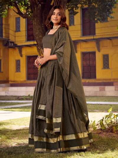 Grey Cotton Zari Weaving Festive Wear Lehenga Choli for Women