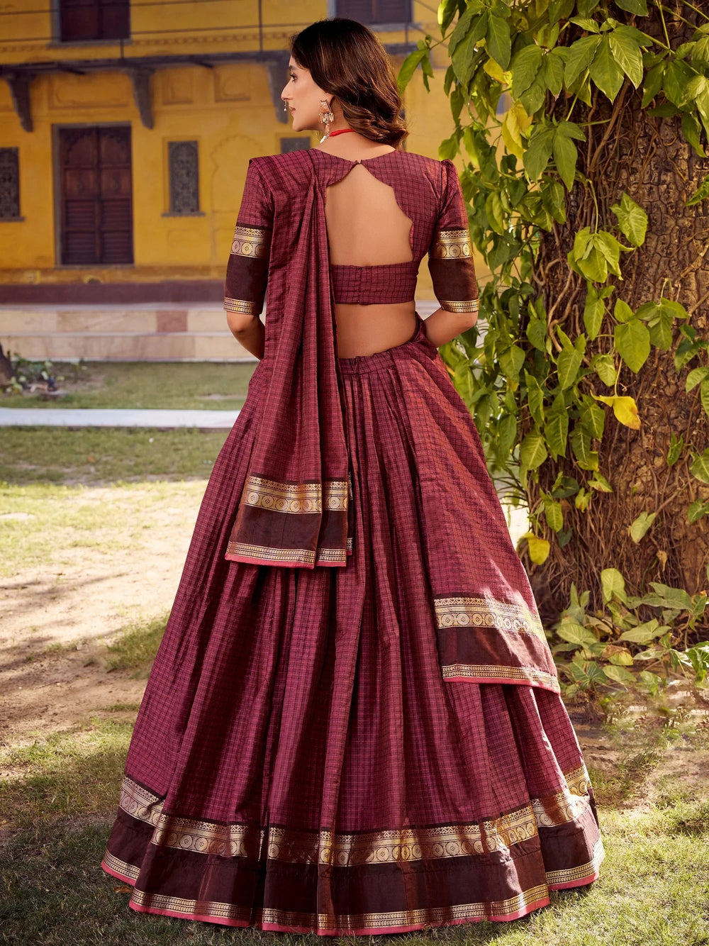 Maroon Cotton Zari Weaving Wedding Wear Lehenga Choli for Women