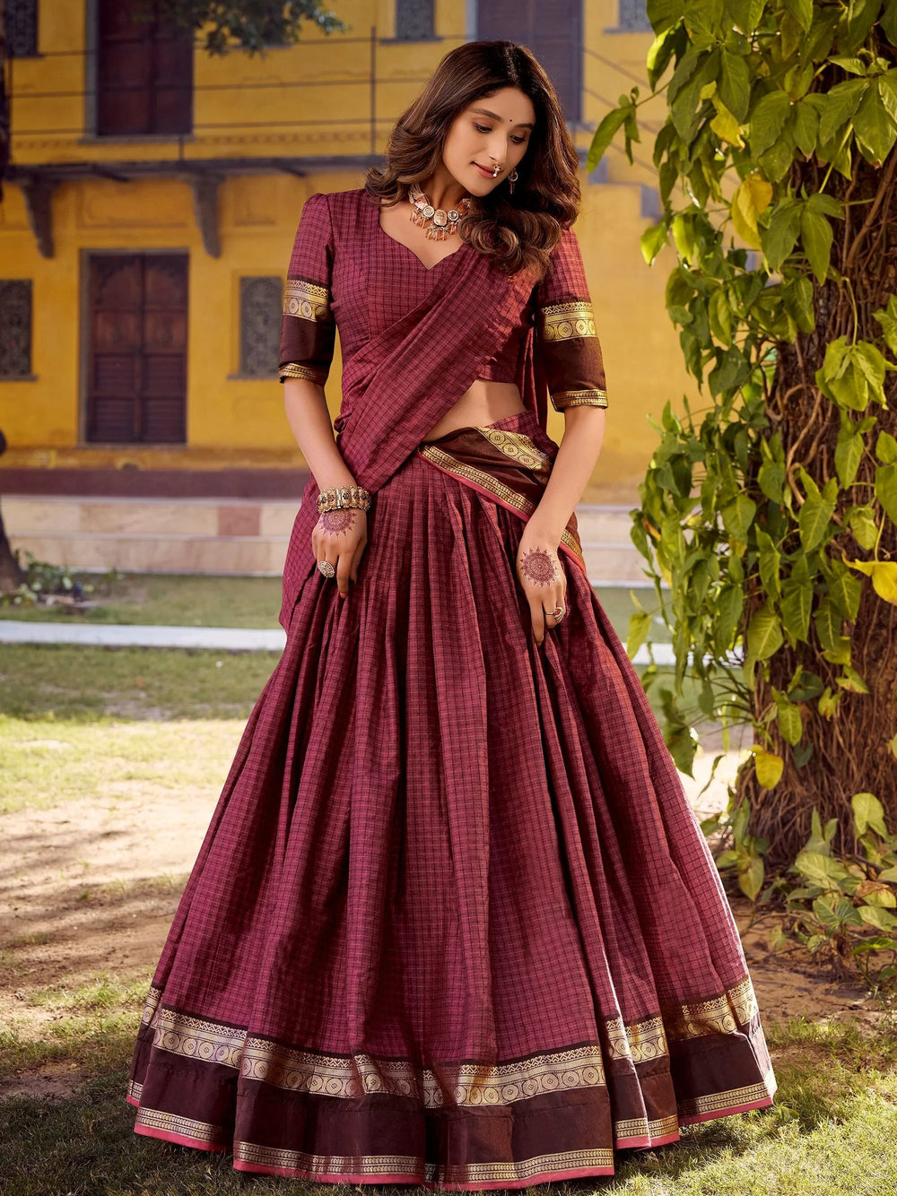 Maroon Cotton Zari Weaving Wedding Wear Lehenga Choli for Women