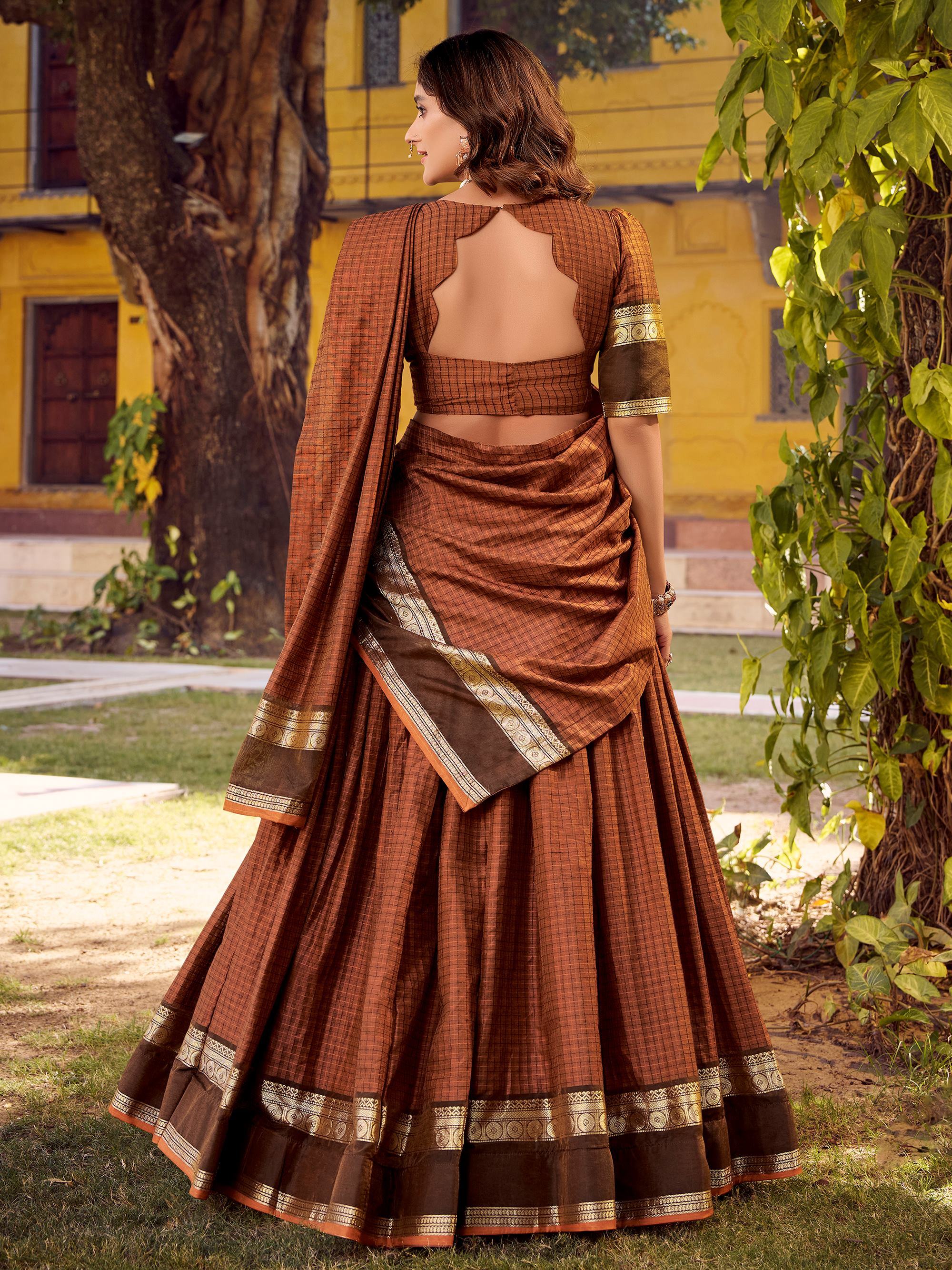 Brown Cotton Zari Weaving Festive Wear Lehenga Choli for Women
