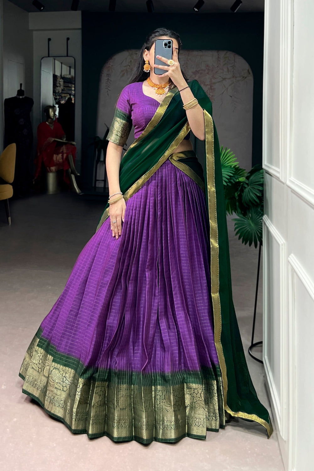 Purple Zari Weaving Embroidered Festive Lehenga Choli for Women