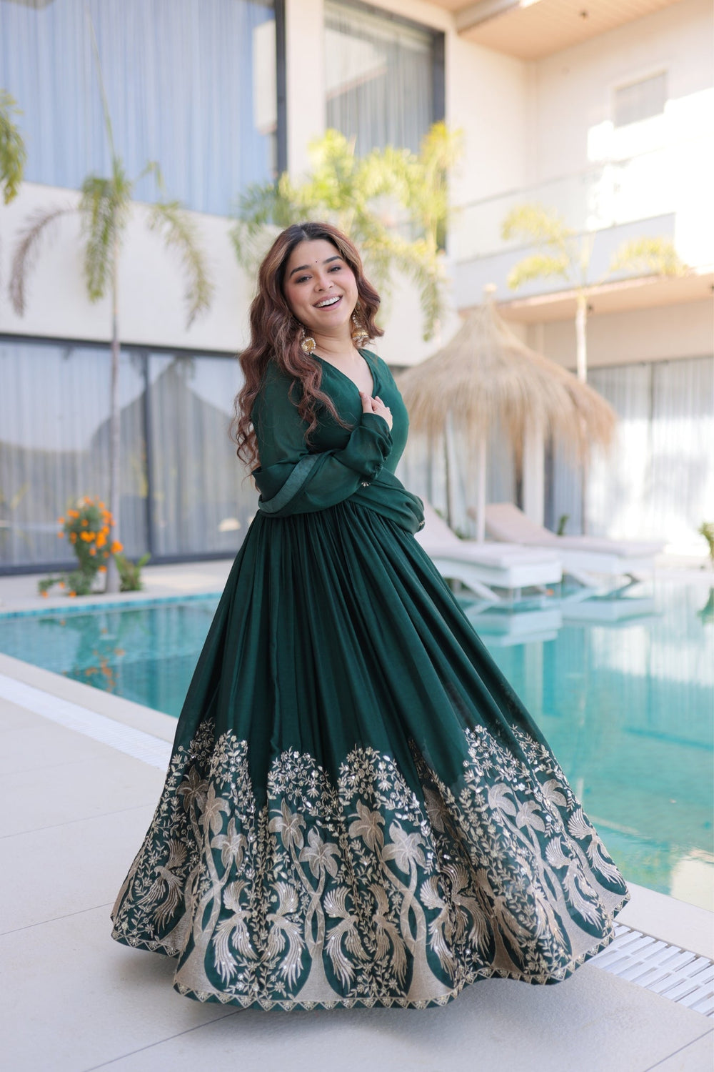 Green Rangoli Crush Sequins Multi Embroidery Anarkali Suit for Women