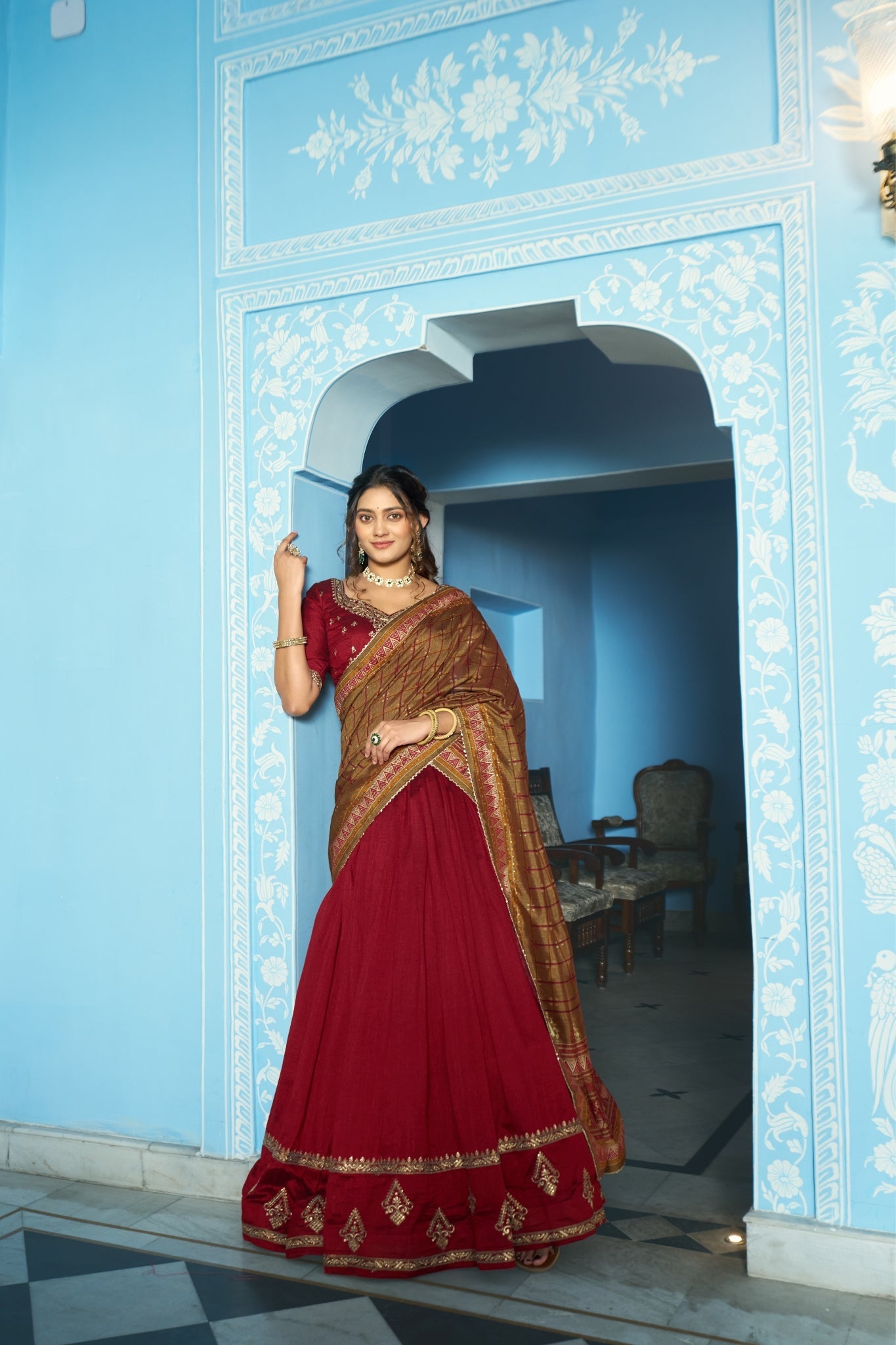 Stunning Vichitra Silk Embroidery Sequins Worked Lehenga Choli Set - Zimonza