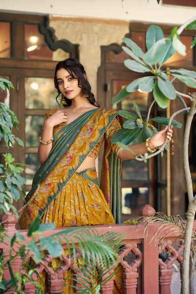 Attractive Tassar Silk Printed Lehenga Choli Set - Zimonza