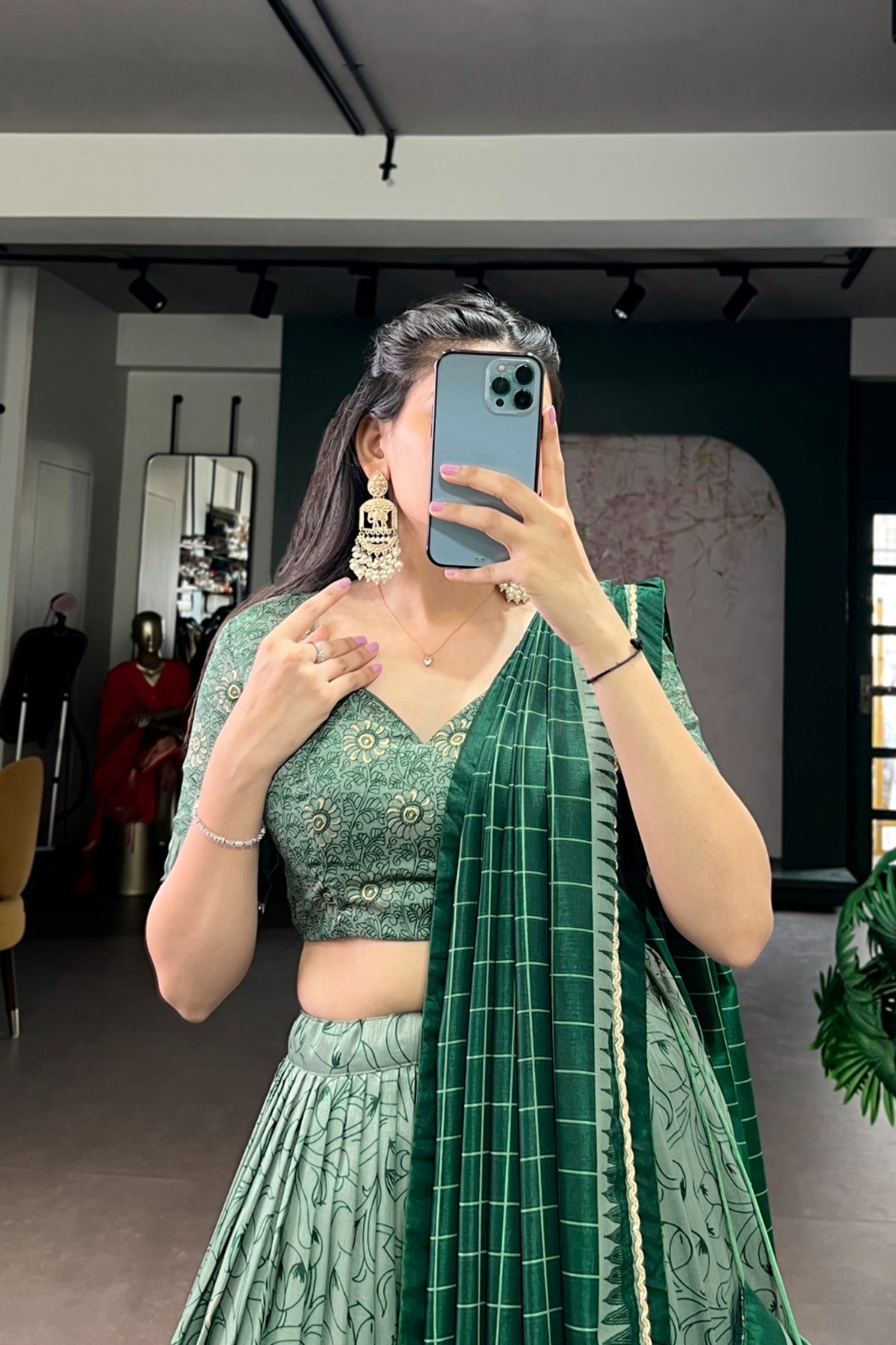 Grey Festive Kalamkari Printed Tasar Silk Lehenga Choli With Dupatta