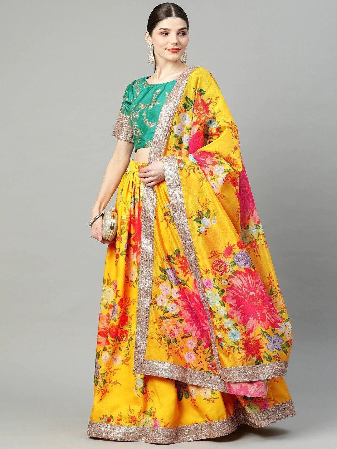 Floral digital printed organza bridal lehenga choli for wedding and engagement occasions