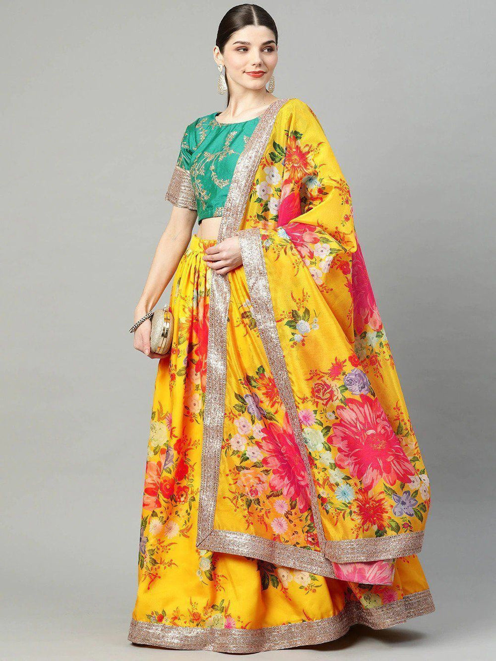 Floral digital printed organza bridal lehenga choli for wedding and engagement occasions