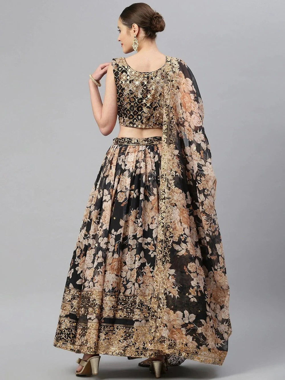 Black & Beige Embellished Sequinned Wedding Wear Lehenga Choli
