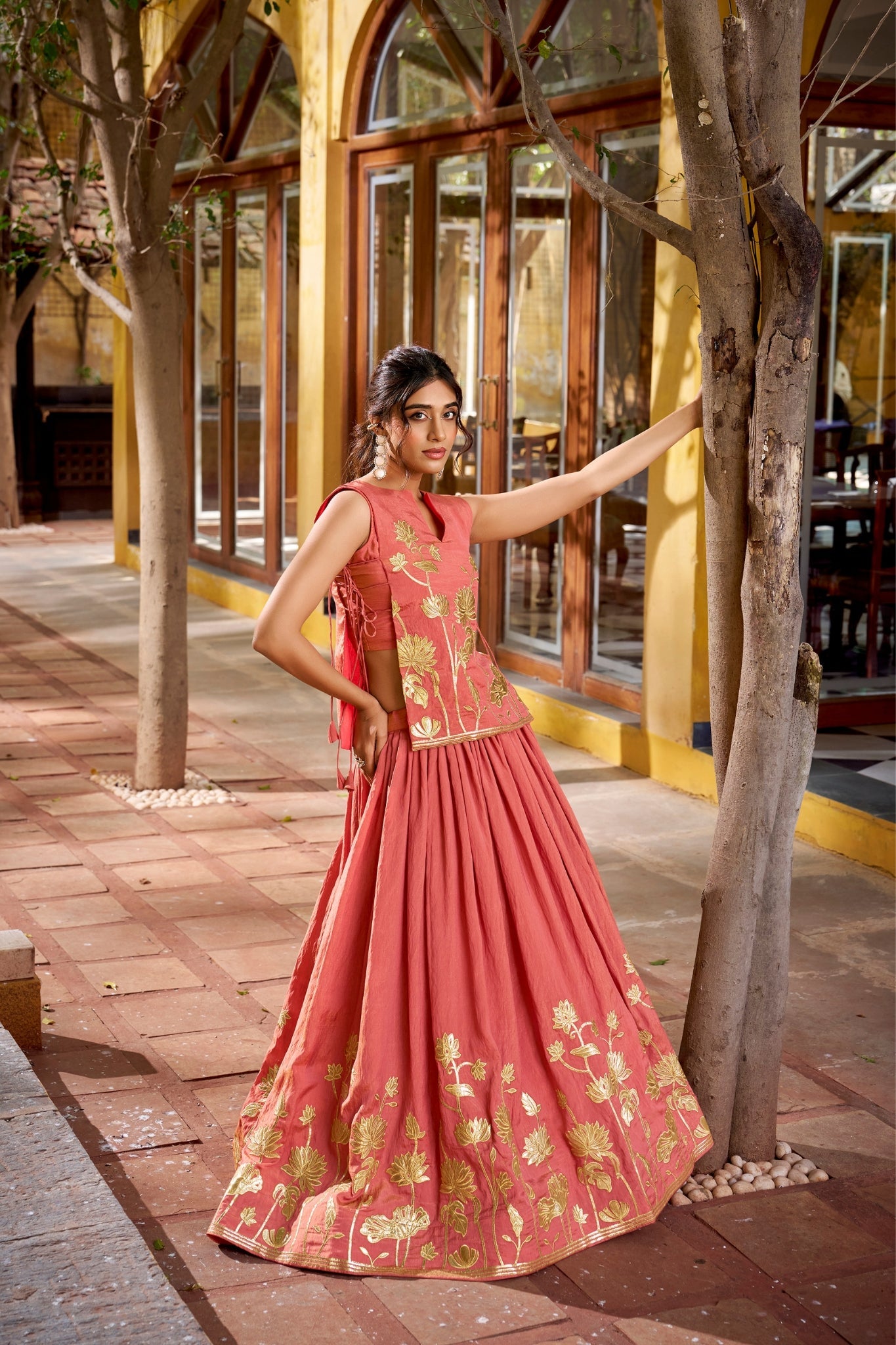 Salmon Pure Shimmer Embroidered Lehenga Co-Ord Set