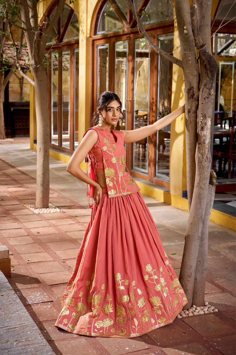 Salmon Pure Shimmer Embroidered Lehenga Co-Ord Set