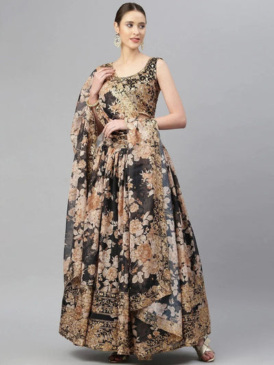 Black & Beige Embellished Sequinned Wedding Wear Lehenga Choli