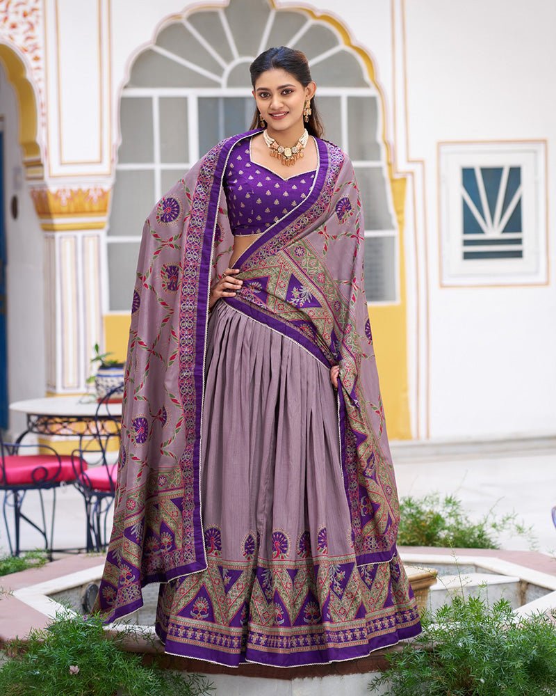 Tasar Silk Printed Sparkle Designer Lehenga Choli Set - Zimonza