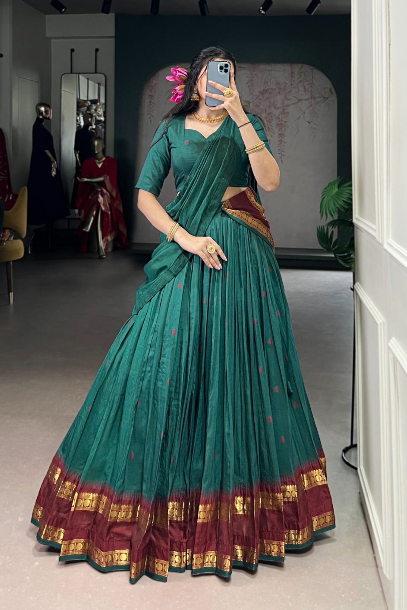Black Pure Chanderi Zari Weaving Work South Indian Lehenga Choli