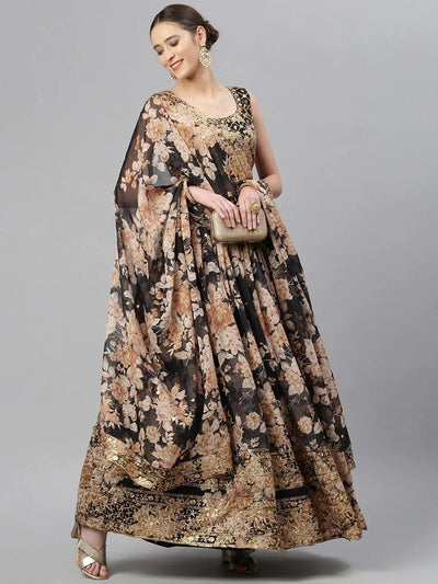 Black & Beige Embellished Sequinned Wedding Wear Lehenga Choli