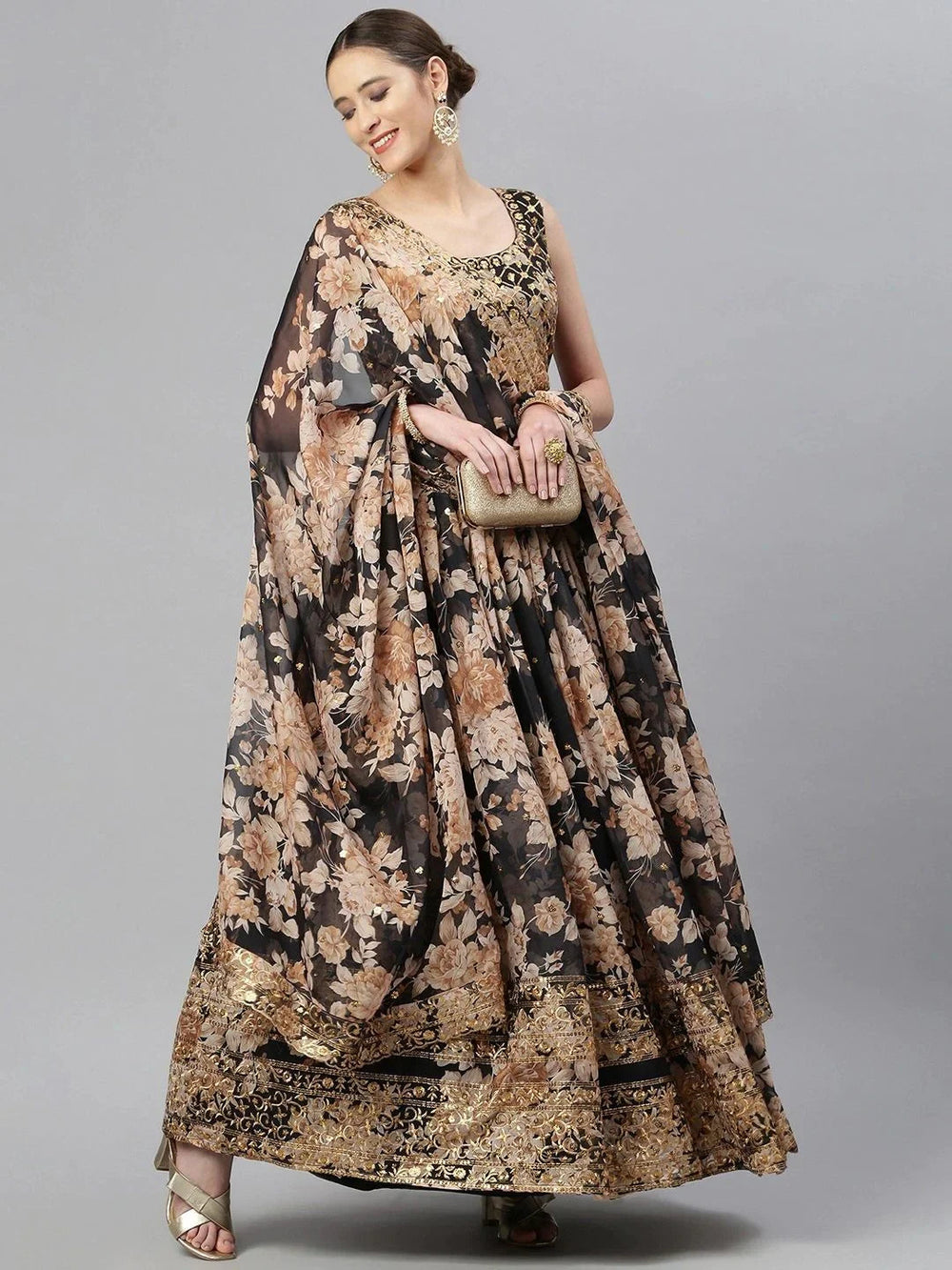 Black & Beige Embellished Sequinned Wedding Wear Lehenga Choli