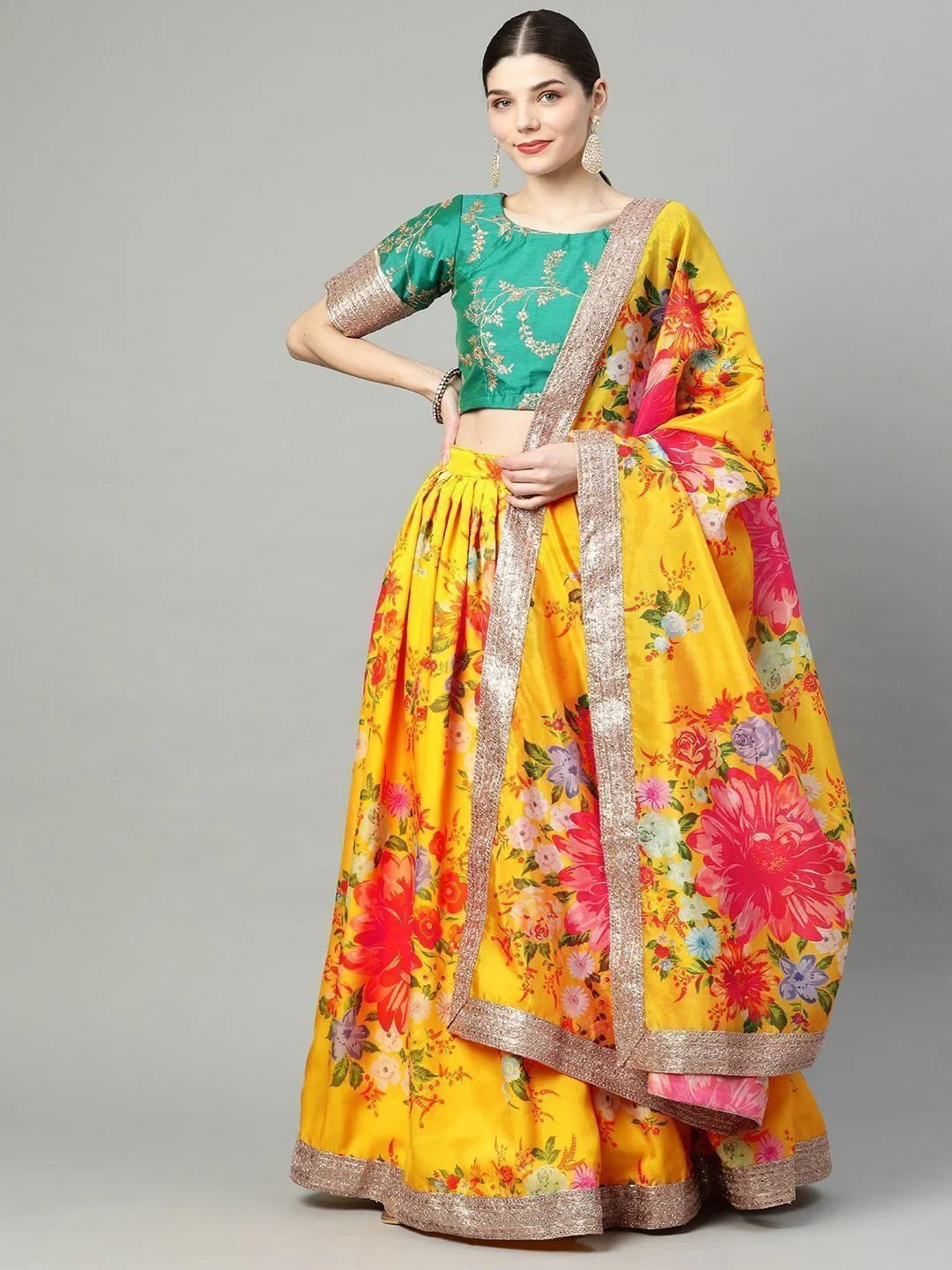 Floral digital printed organza bridal lehenga choli for wedding and engagement occasions