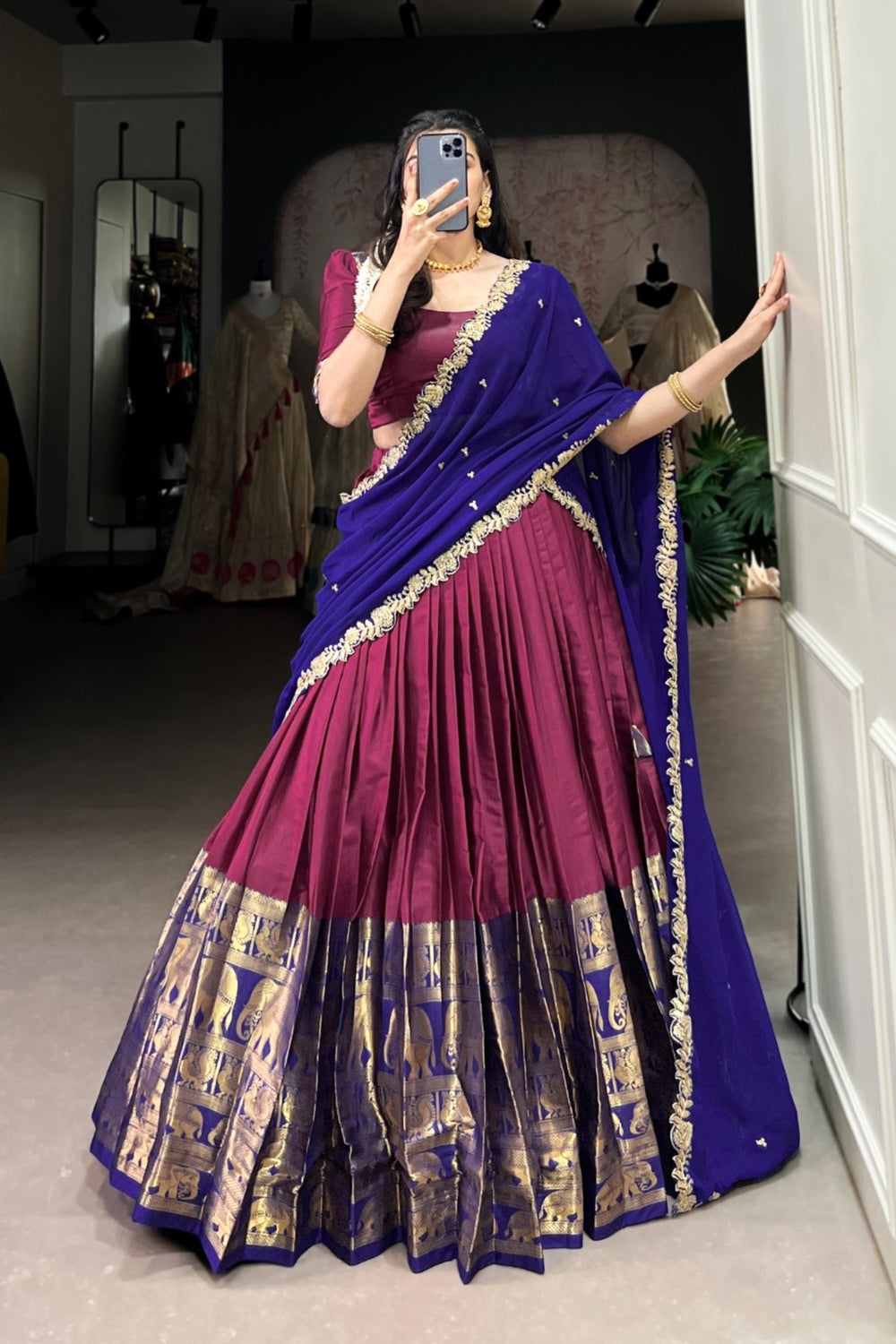 Pink Tarika Narayan Pattu South Indian Lehenga Set