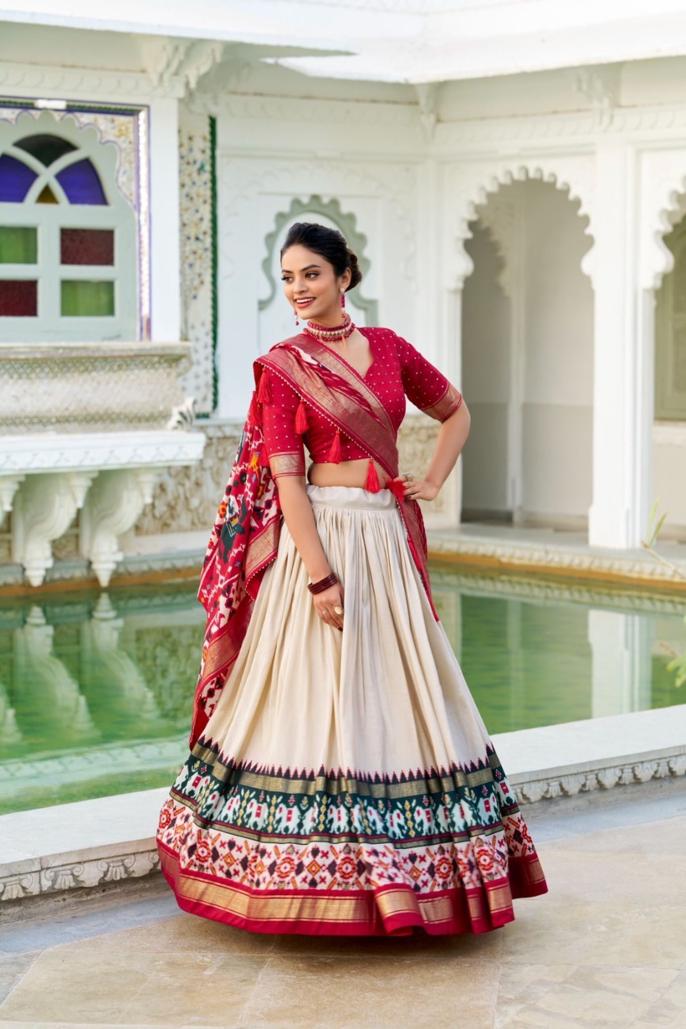 Green Tussar Silk Patola Printed With Foil Work Lehenga Choli