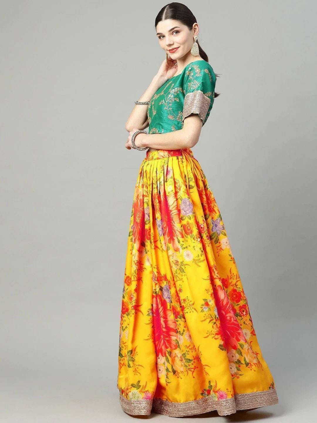 Floral digital printed organza bridal lehenga choli for wedding and engagement occasions