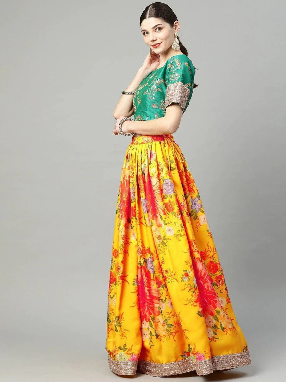 Floral digital printed organza bridal lehenga choli for wedding and engagement occasions