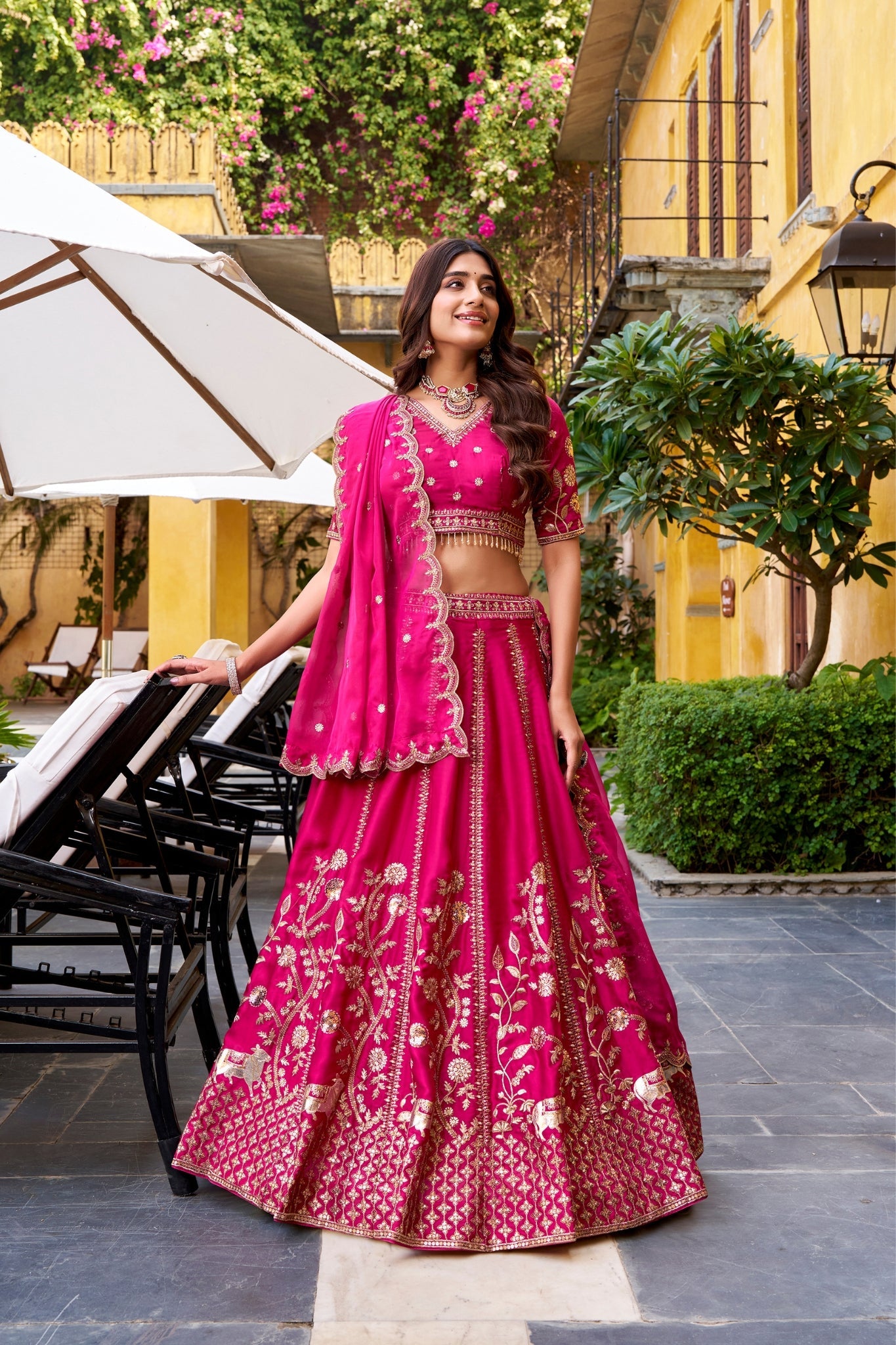 Luxury Natural Silk Pink Designer Sequins With Thread Embroidery Lehenga Set