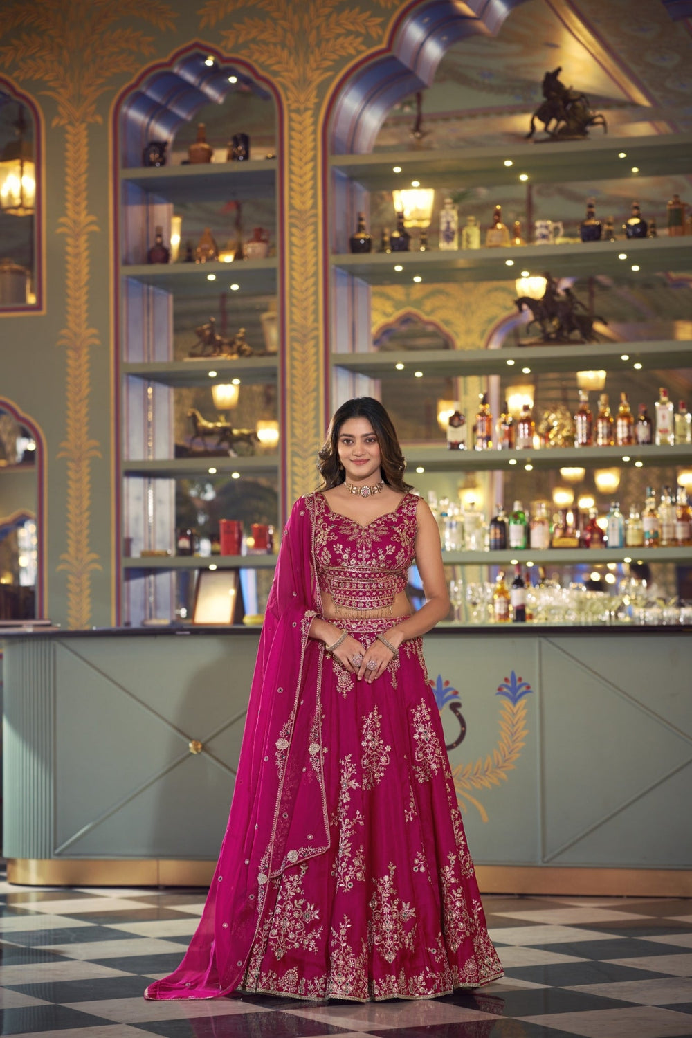 Pink Sequins Embroidered Wedding Lehenga Choli