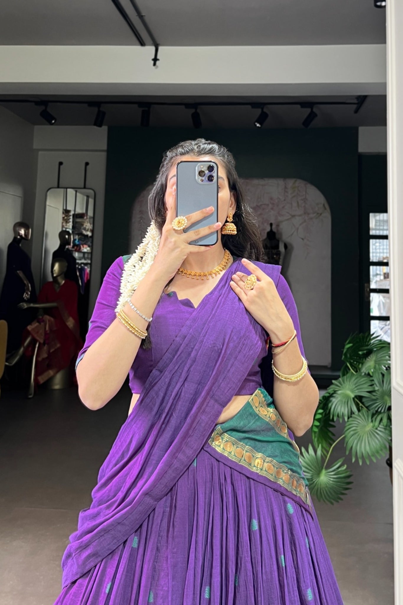 Purple Pure Chanderi Zari Weaving Work South Indian Lehenga Choli