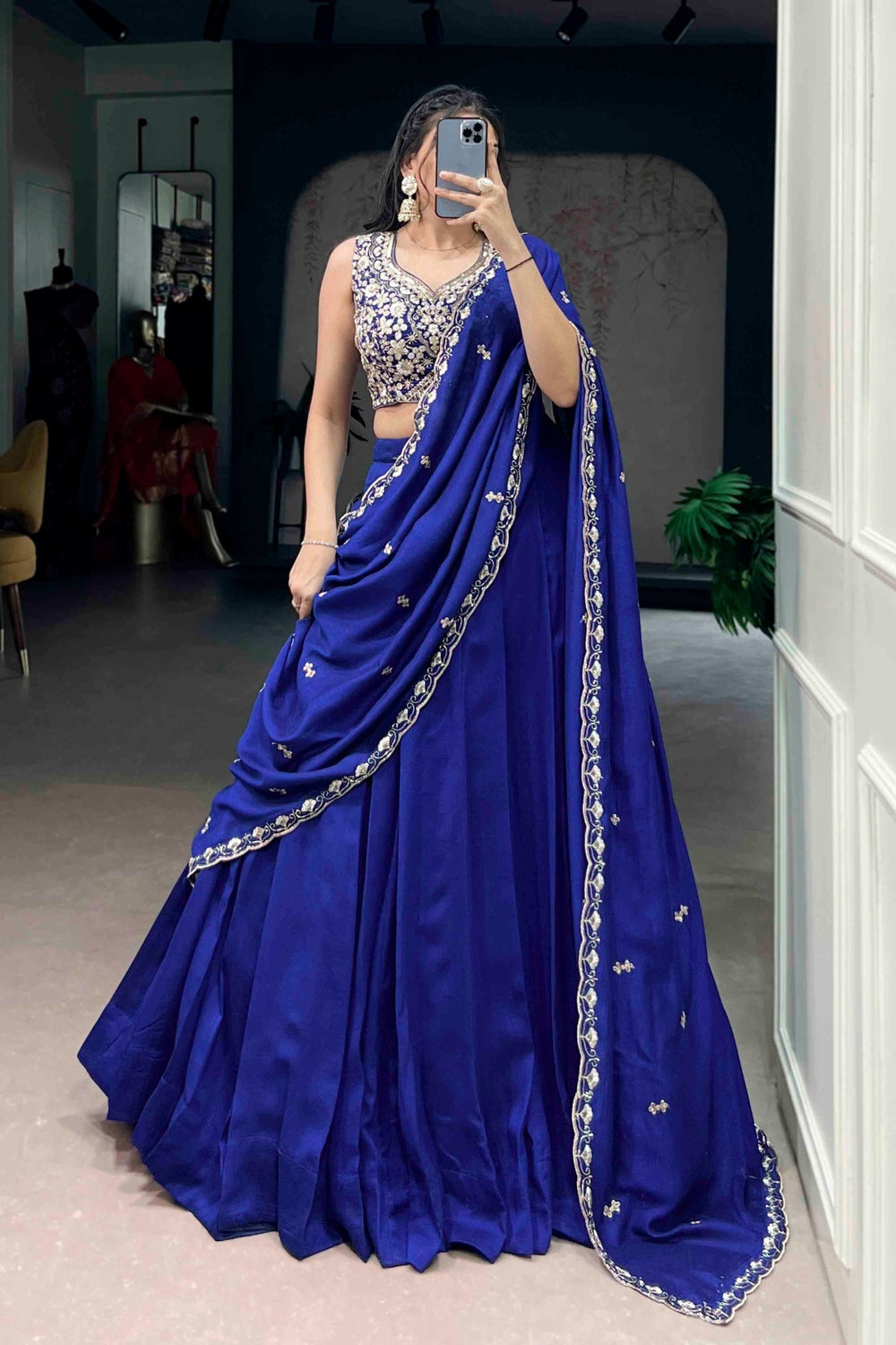 Royal Blue Kashmiri Heavy Embroidered Wedding Lehenga Choli for Women