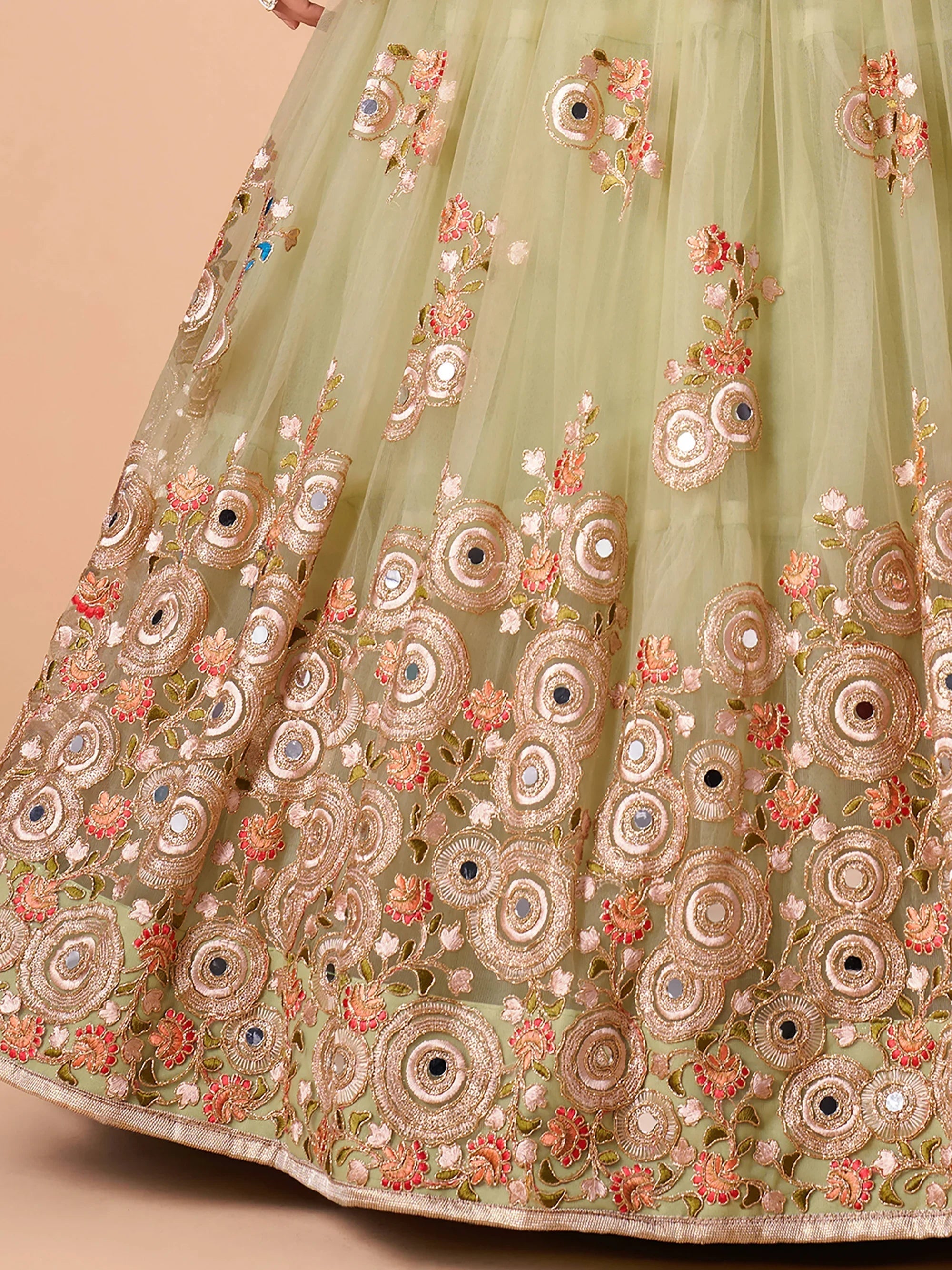 Pista Green Net Embroidered Wedding Lehenga Choli for Women